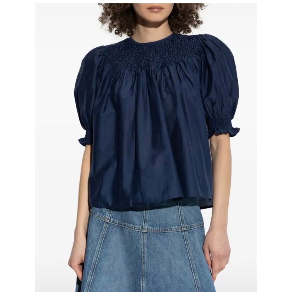 Ulla Johnson Alita Smocked Blouse Top in Midnight 0